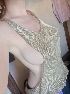 Free people shimmery Metallic Knit Side-Cut Tank Top - Gold